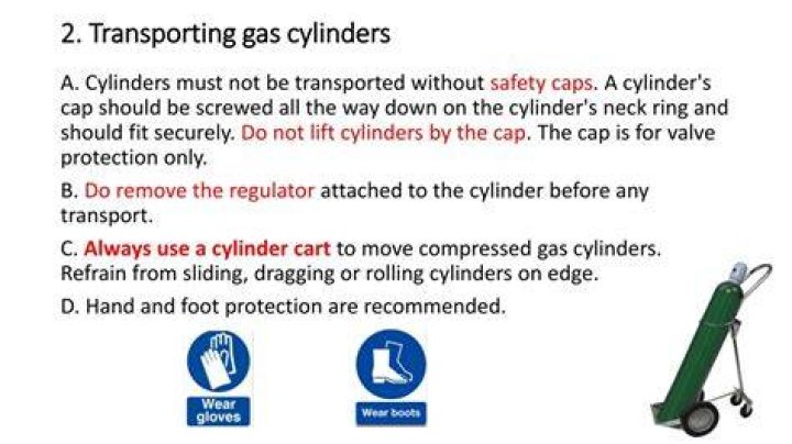 How should you transport gas cylinders?