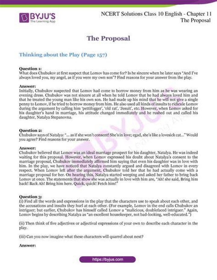 What is the play The Proposal about class 10?